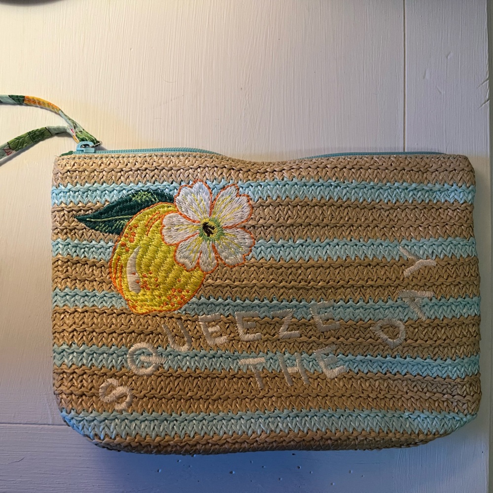 Vera Bradley Embroidered Straw Clutch with Lemon Design